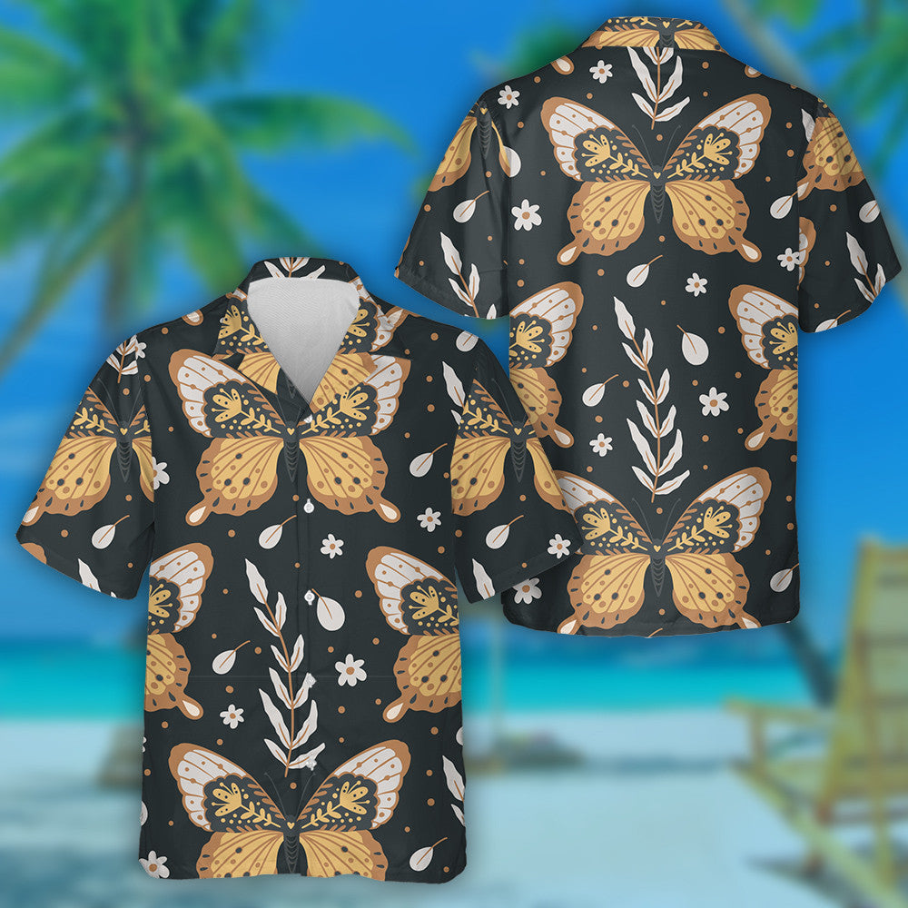 Moth Flower And Leaves Night Butterfly Nature Hawaiian Shirt, Hawaiian Shirt Gift, Christmas Gift