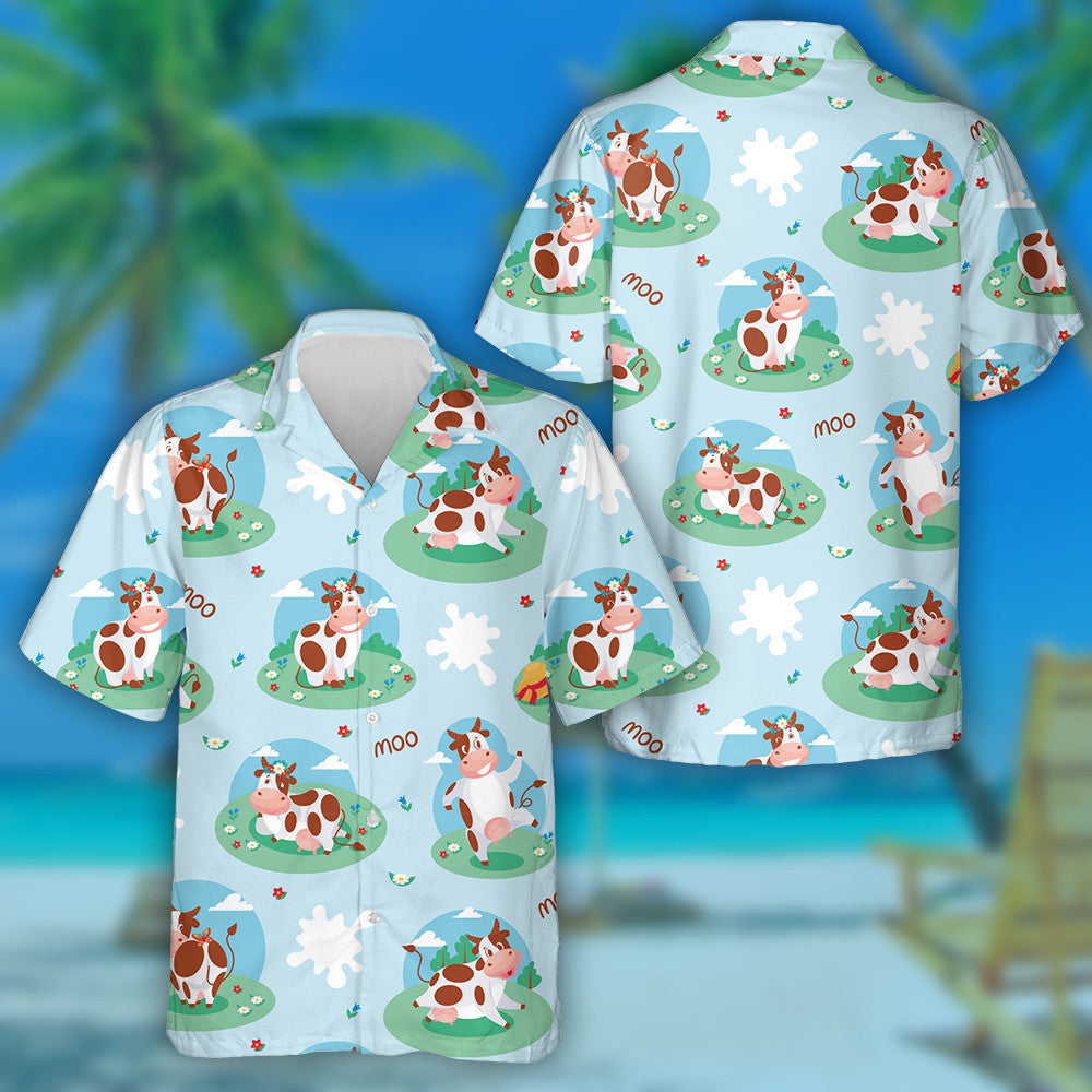 Cute Cows In Different Poses On The Background Hawaiian Shirt, Hawaiian Shirt Gift, Christmas Gift