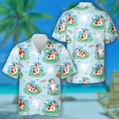 Cute Cows In Different Poses On The Background Hawaiian Shirt, Hawaiian Shirt Gift, Christmas Gift