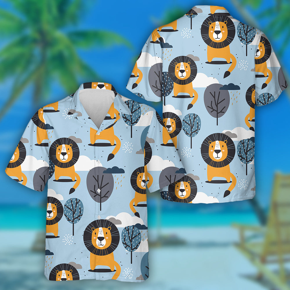 Funny Lions With Trees Rain And Clouds Hawaiian Shirt, Hawaiian Shirt Gift, Christmas Gift