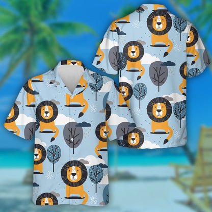 Funny Lions With Trees Rain And Clouds Hawaiian Shirt, Hawaiian Shirt Gift, Christmas Gift