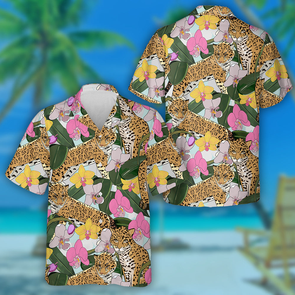 Cute Butterflies Against A Blue Leopard Background Hawaiian Shirt, Hawaiian Shirt Gift, Christmas Gift