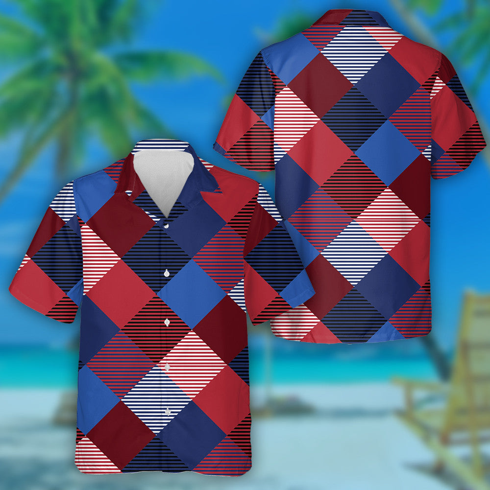 Patriotic Background Patterns For Independence Day In Three Colors Hawaiian Shirt, Hawaiian Shirt Gift, Christmas Gift