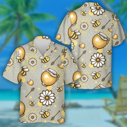 Natural Funny Bee Glass Jars And Honeycomb Hawaiian Shirt, Hawaiian Shirt Gift, Christmas Gift