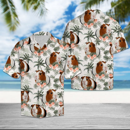 Guinea Pig With Flowers And Leaves Design Hawaiian Shirt, Hawaiian Shirt Gift, Christmas Gift