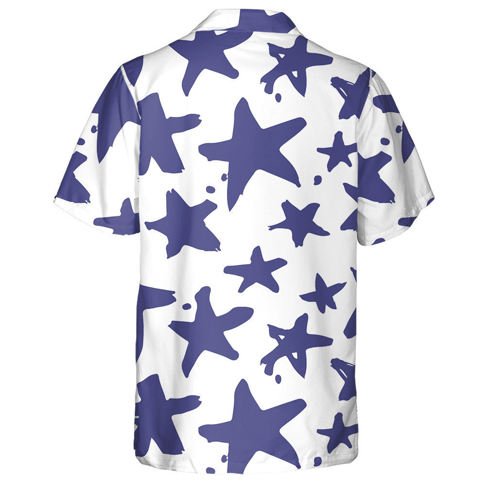 Grunge Blue And White Stars Brush Drawing Hawaiian Shirt, Hawaiian Shirt Gift, Christmas Gift