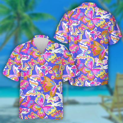 Abstract Colorful With Decorative Butterflies Background Hawaiian Shirt, Hawaiian Shirt Gift, Christmas Gift