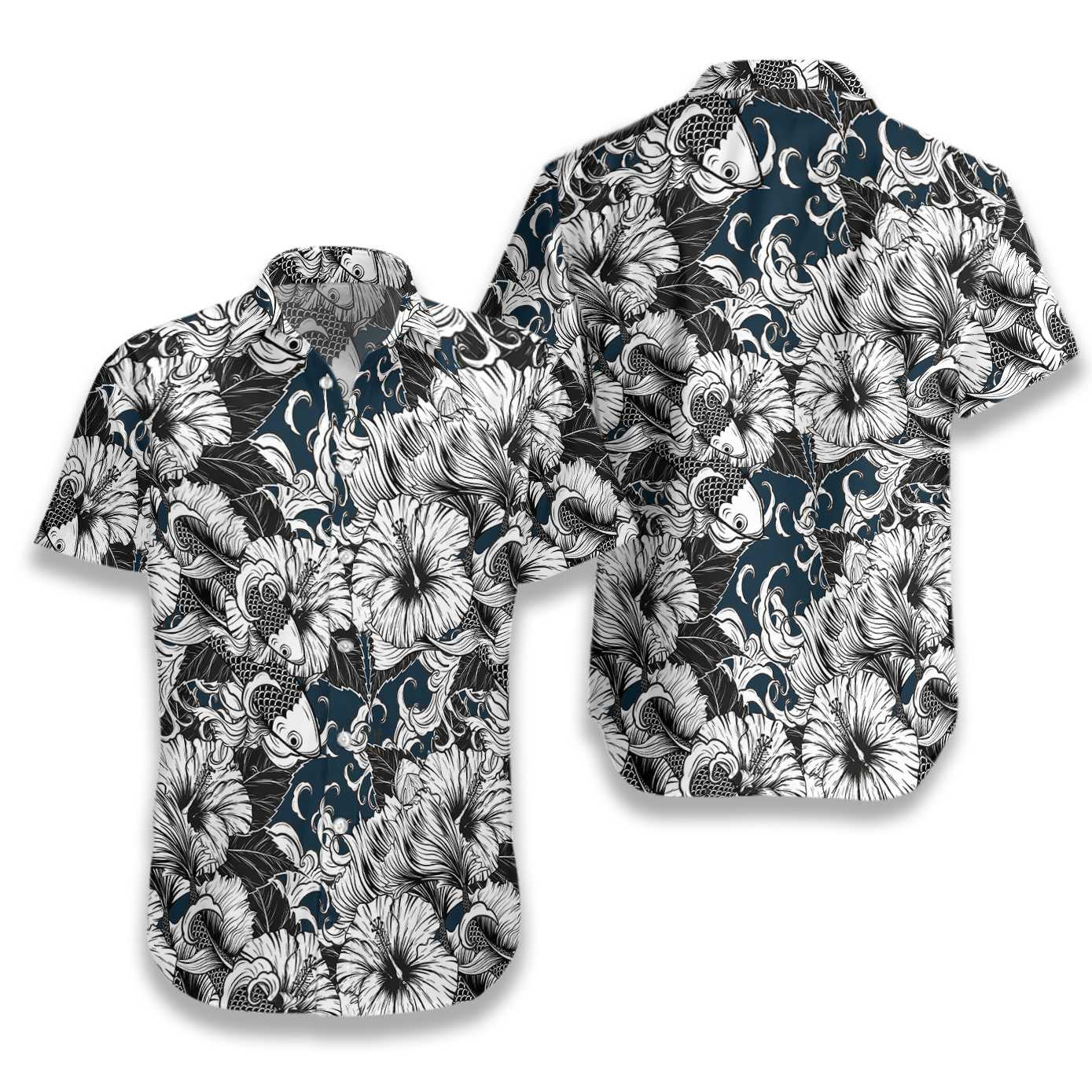 Koi Fish And Hibiscus Flower Design Hawaiian Shirt, Hawaiian For Gift