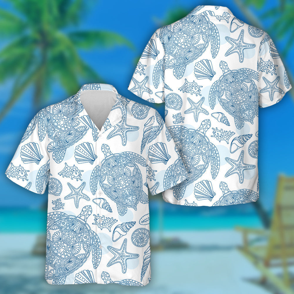Summer Vacation With Swimming Blue Turtle Doodles Hawaiian Shirt, Hawaiian Shirt Gift, Christmas Gift