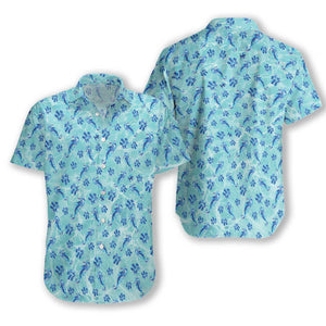 Dog Paw And Hippocampus Blue Background Hawaiian Shirt,Hawaiian Shirt Gift, Christmas Gift