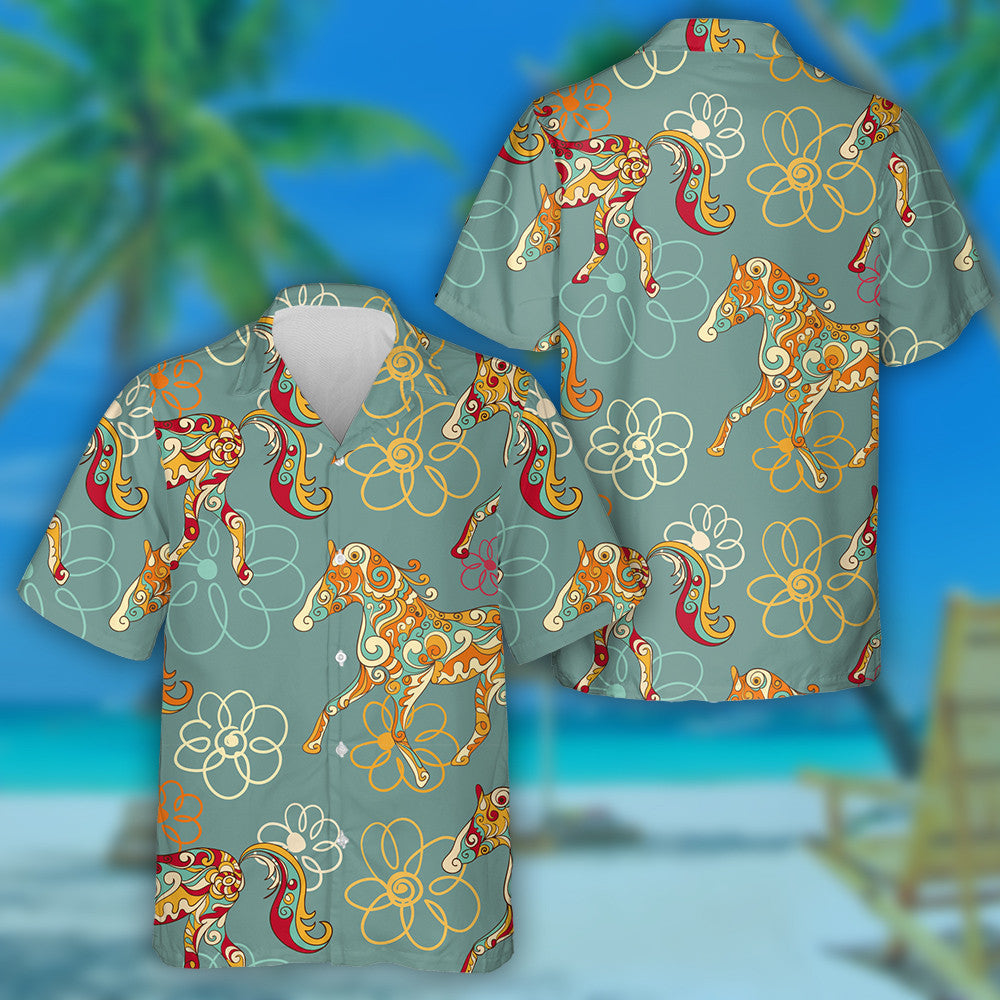 Flamboyant Running Horses With Flora Ornamental Hawaiian Shirt,Hawaiian Shirt Gift, Christmas Gift