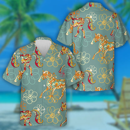 Flamboyant Running Horses With Flora Ornamental Hawaiian Shirt,Hawaiian Shirt Gift, Christmas Gift
