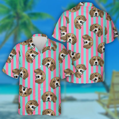 Face Of Beagle Dog On Striped Background Hawaiian Shirt, Hawaiian Shirt Gift, Christmas Gift