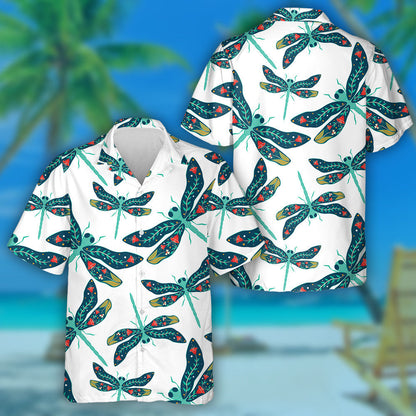 Simple Bright Flying Dragonfly Blue And Turquoise Hawaiian Shirt, Hawaiian Shirt Gift, Christmas Gift