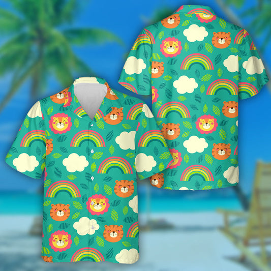 Lion And Tiger With Rainbow And Cloud Hawaiian Shirt, Hawaiian For Gift