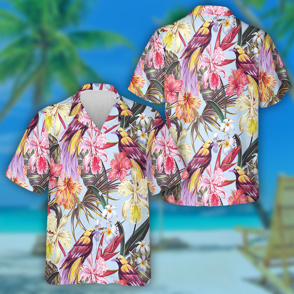 Éan Álainn Le Bláthanna Hibiscus Agus Duilleoga Pailme Léine Haváís, Bronntanas Léine Haváíais, Bronntanas Nollag