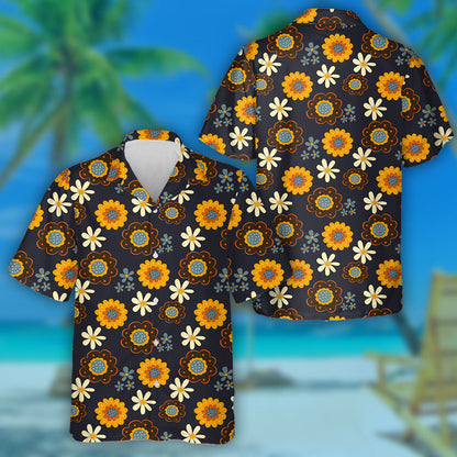 Stíl Hippie Rainbow Hearts Ar Chúlra Bán Dearadh Léine Haváís, Bronntanas Léine Haváís, Bronntanas Nollag