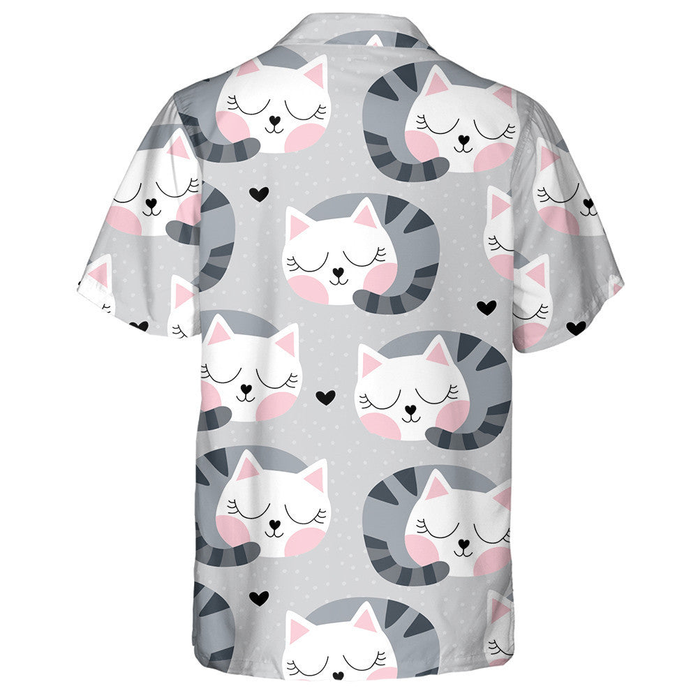 Cute Hand Drawn Sleeping Cat And Snow Hawaiian Shirt, Hawaiian Shirt Gift, Christmas Gift