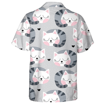 Cute Hand Drawn Sleeping Cat And Snow Hawaiian Shirt, Hawaiian Shirt Gift, Christmas Gift