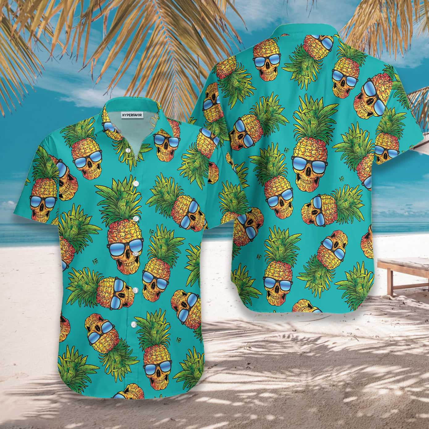 Pineapple Skull And The Tropical Leaves Design Hawaiian Shirt,Hawaiian Shirt Gift, Christmas Gift