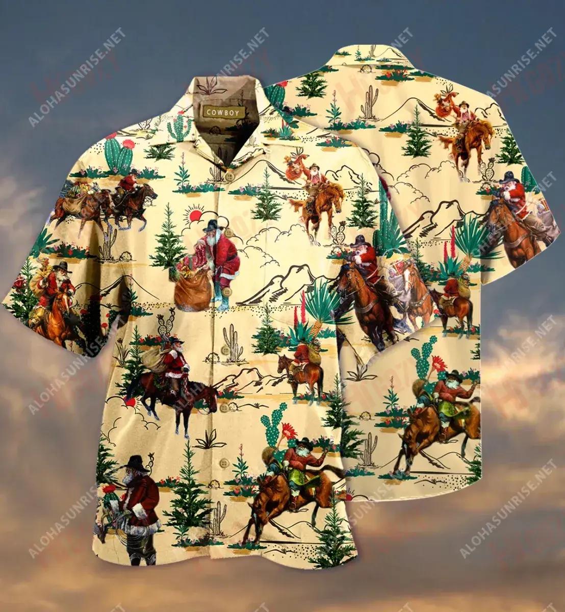 Cowboy Santa Claus Short Short Sleeve Shirt, Hwaiian For Gift