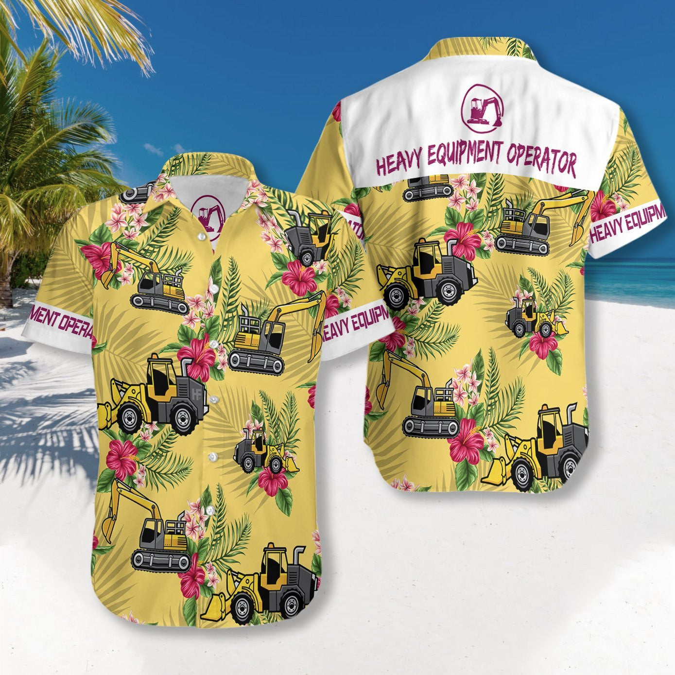 Heavy Equipment Operator On Yellow Background Design Hawaiian Shirt, Hawaiian Shirt Gift, Christmas Gift