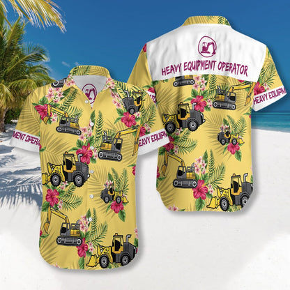 Heavy Equipment Operator On Yellow Background Design Hawaiian Shirt, Hawaiian Shirt Gift, Christmas Gift