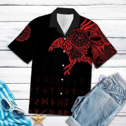 Red Viking Symbolic Art In Black Hawaiian Shirt,Hawaiian Shirt Gift, Christmas Gift