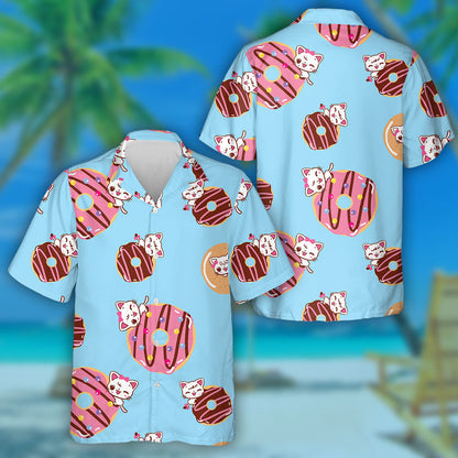 Cute Cats Cartoon On A Sweet Donut Hawaiian Shirt, Hawaiian Shirt Gift, Christmas Gift