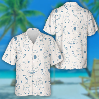 Cartoon Kitten Cute Cats In Sketch Style Hawaiian Shirt, Hawaiian Shirt Gift, Christmas Gift