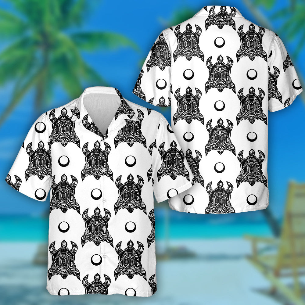 Polynesian Symbols Black Turtle And Moon Circles Hawaiian Shirt, Hawaiian Shirt Gift, Christmas Gift