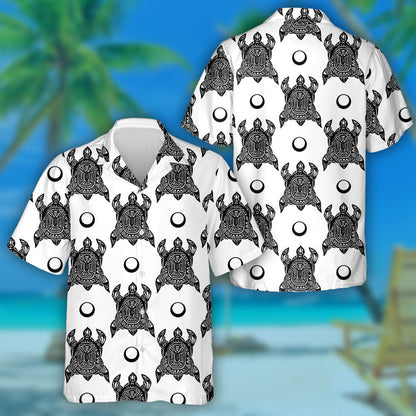 Polynesian Symbols Black Turtle And Moon Circles Hawaiian Shirt, Hawaiian Shirt Gift, Christmas Gift