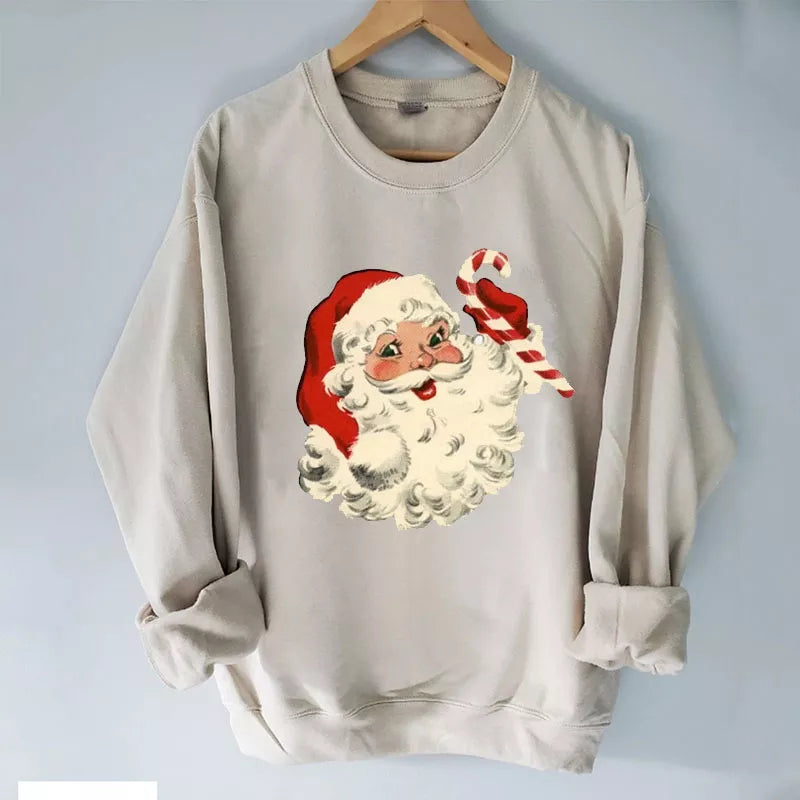 Sweatshirt Retro Santa, Geansaí Nollag gleoite, Geansaí Geimhridh na Nollag