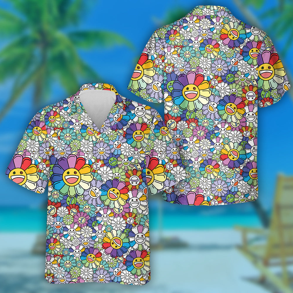 Aghaidh miongháire lus na gréine tuar ceatha gleoite Léine Haváís Stíl Doodle, Bronntanas Léine Haváís, Bronntanas Nollag