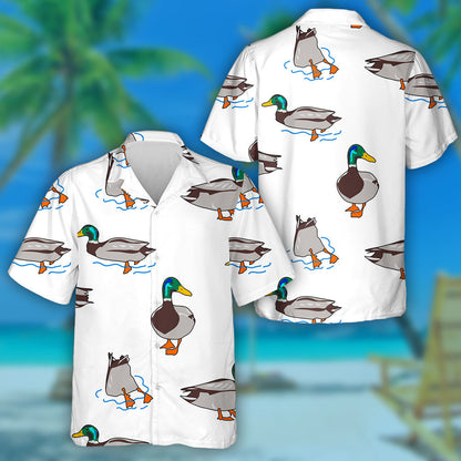 Hand Drawn Ducks Under Water On White Hawaiian Shirt, Hawaiian Shirt Gift, Christmas Gift