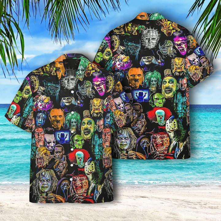 Horror Themed Scary Zombie Face Colorful Pattern Hawaiian Shirt, Hawaiian Shirt Gift, Christmas Gift