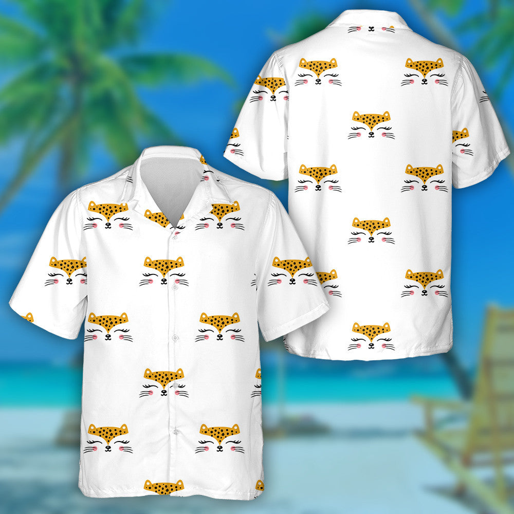 Little Cute Leopard Face Cartoon Animal Hawaiian Shirt, Hawaiian Shirt Gift, Christmas Gift