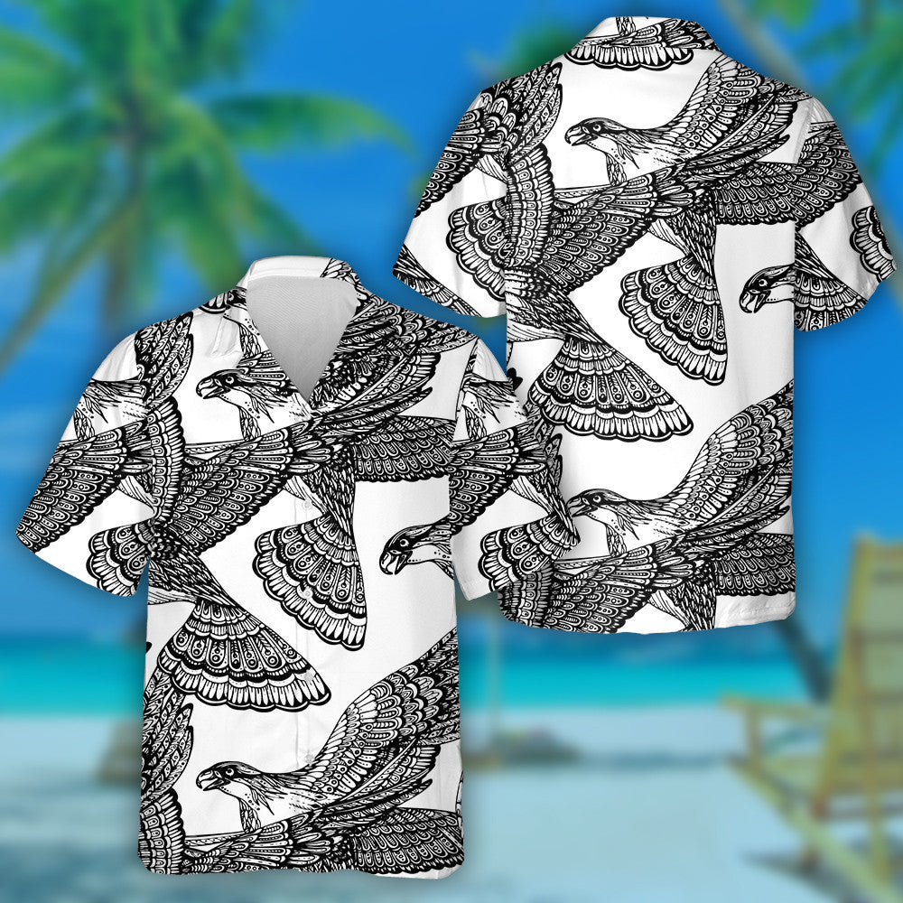 Black And White Eagles Raised Wings Hawaiian Shirt, Hawaiian For Gift
