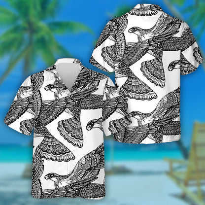Black And White Eagles Raised Wings Hawaiian Shirt, Hawaiian For Gift