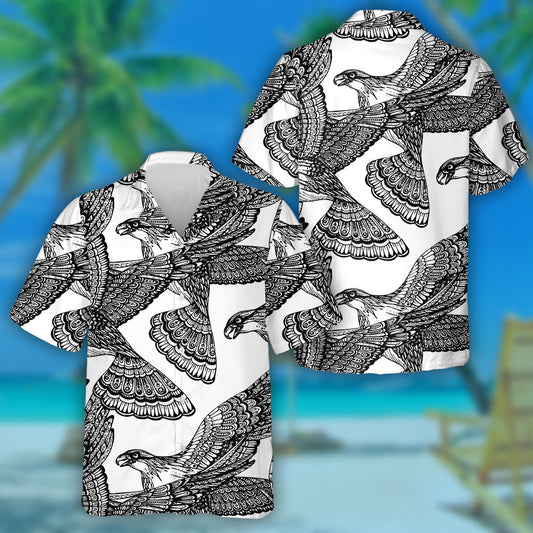 Black And White Eagles Raised Wings Hawaiian Shirt, Hawaiian For Gift