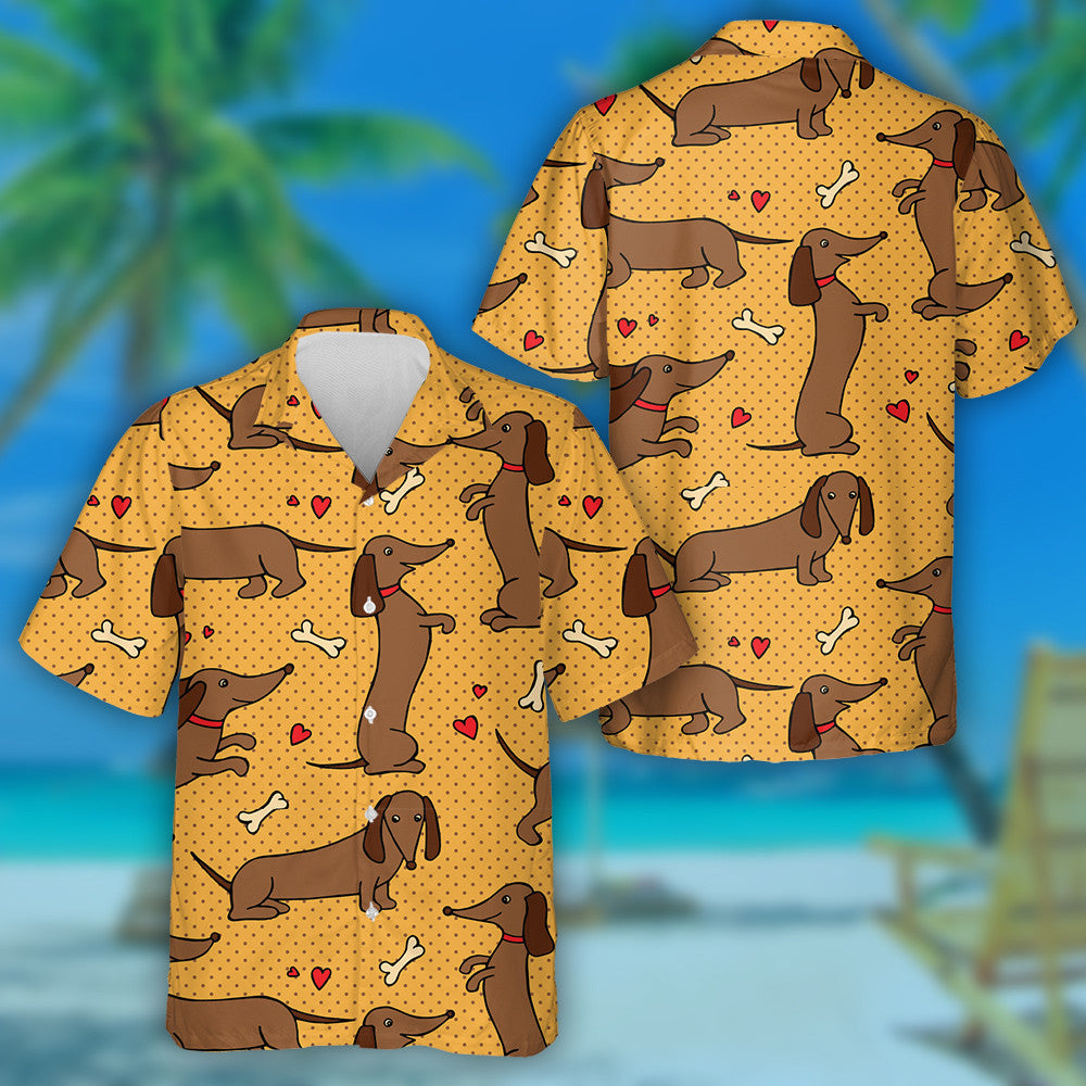 Funny Dachshunds Standing On The Yellow Dot Hawaiian Shirt, Hawaiian Shirt Gift, Christmas Gift