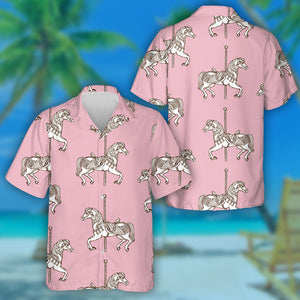 Cute Carousel Horse On Pink Background Hawaiian Shirt,Hawaiian Shirt Gift, Christmas Gift