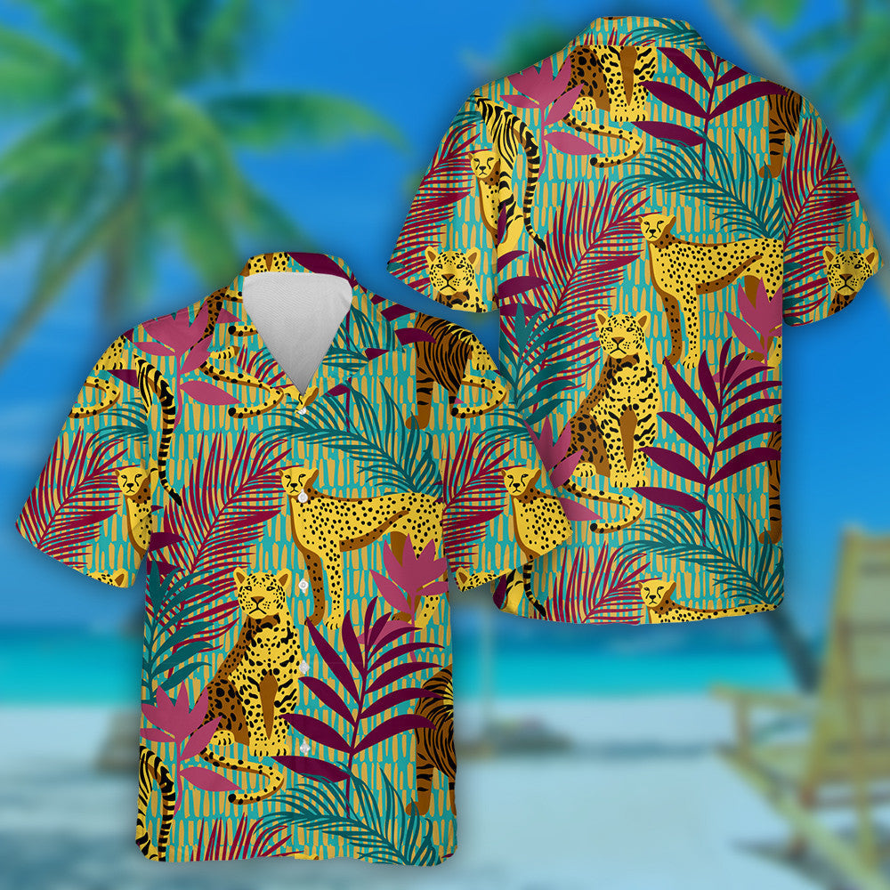 Bright Colorful Tropical Leopard And Tiger Hawaiian Shirt, Hawaiian For Gift