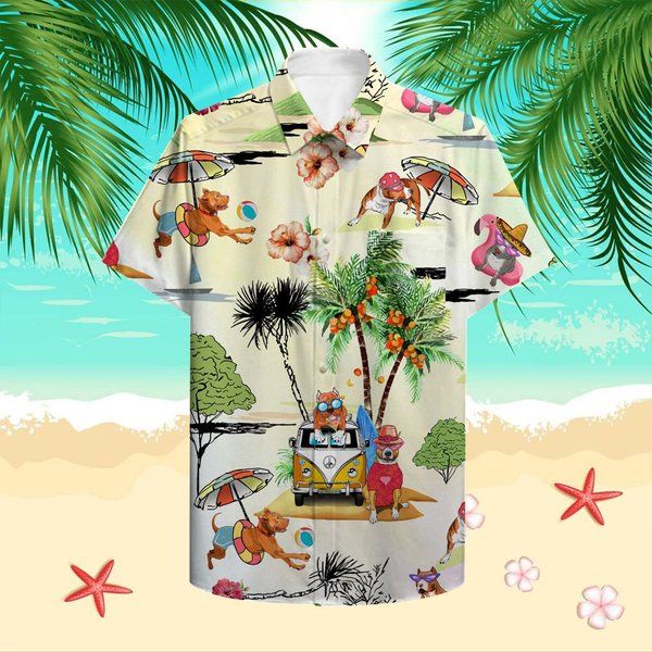 Beach Hawaii Pitbull Hawaiian Shirt,Hawaiian Shirt Gift, Christmas Gift