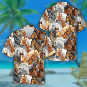 Colorful Realistic Portraits Of Horses Breeds Hawaiian Shirt, Hawaiian For Gift