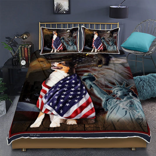 Australian Shepherd Dog American Patriot Quilt Bedding Set Bedroom 3D,Bedding Christmas Gift,Bedding Set Christmas