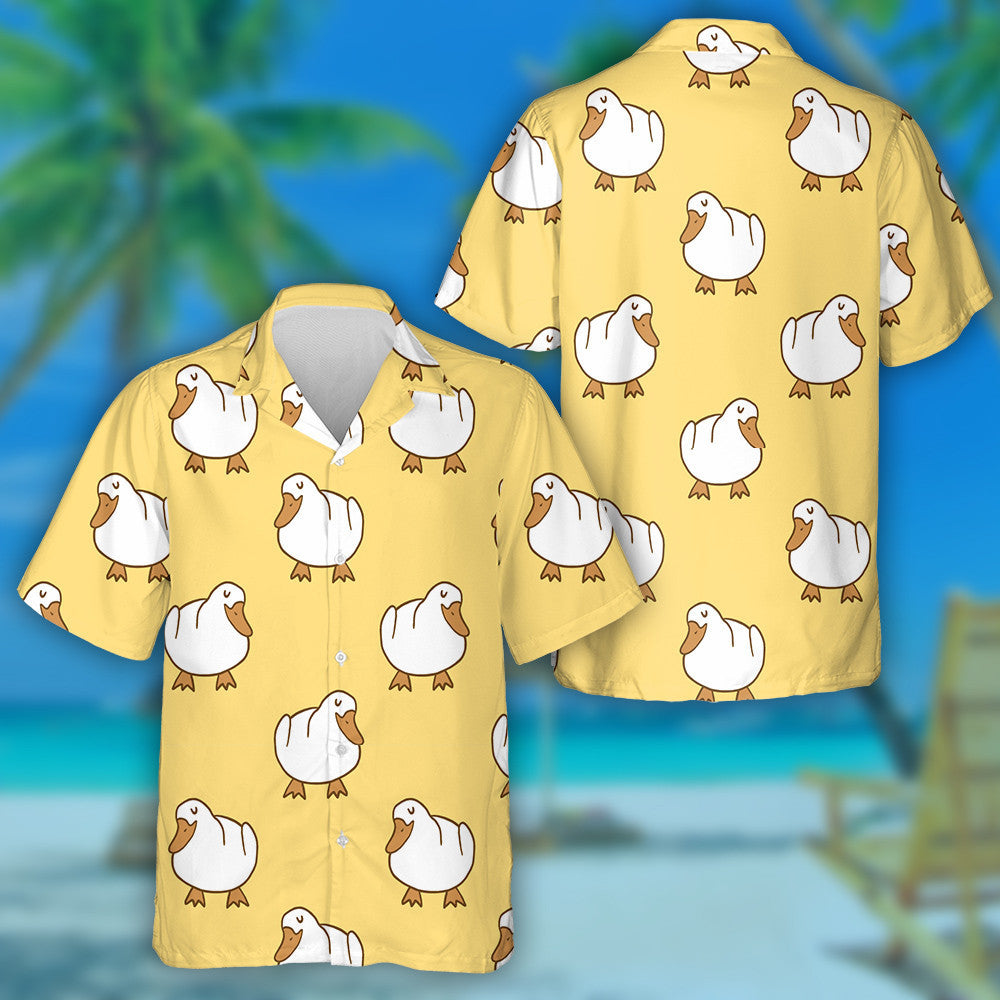 Hand Drawn Little Duck Sleeping On Yellow Hawaiian Shirt, Hawaiian Shirt Gift, Christmas Gift