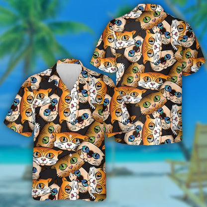 Cait leis na Súile Glasa Agus Buí Ar Chúlra Donn Léine Haváí, Bronntanas Léine Haváíais, Bronntanas Nollag