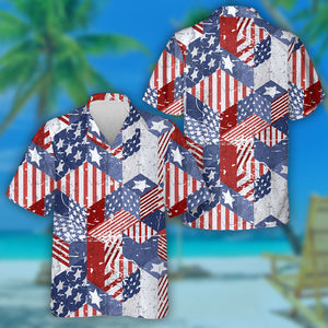 Watercolor Retro USA Flag Shape Pattern Hawaiian Shirt, Hwaiian For Gift