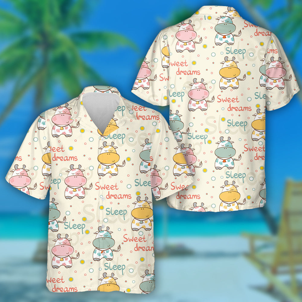 Cartoon Sleeping Cow And Sweet Dreams Hawaiian Shirt, Hawaiian For Gift